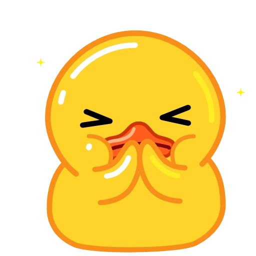 Yellow duck covering its beak while giggling