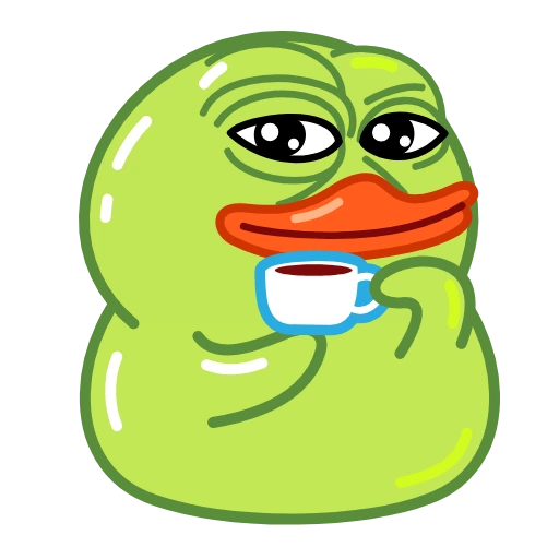 Green duck holding a small blue cup