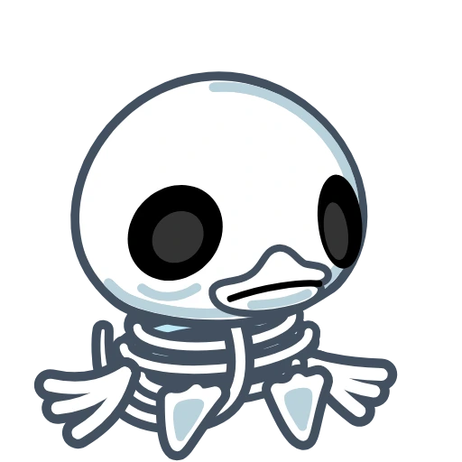Small duck skeleton with large dark eyes