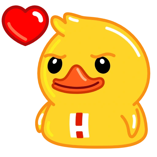 Yellow duck with a white H on its chest and a red heart nearby